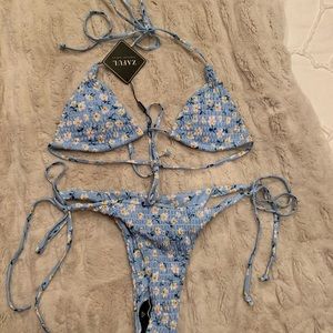 NWT ZAFUL BIKINI SET PASTEL BLUE W FLORAL PATTERN